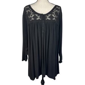 Terra & Sky 4X-Large Lace / Mesh Henley Top Sharkbite Hem Stretch 3/4 Sleeves